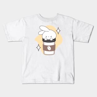 Coffee Break Bliss: Adorable Bunny Finds Relaxation with a Cup of Joy Kids T-Shirt